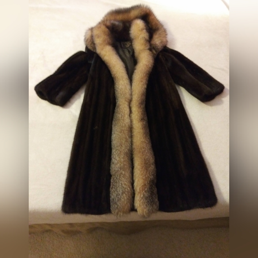 Mahogany Mink coat with Crystal Fox trim